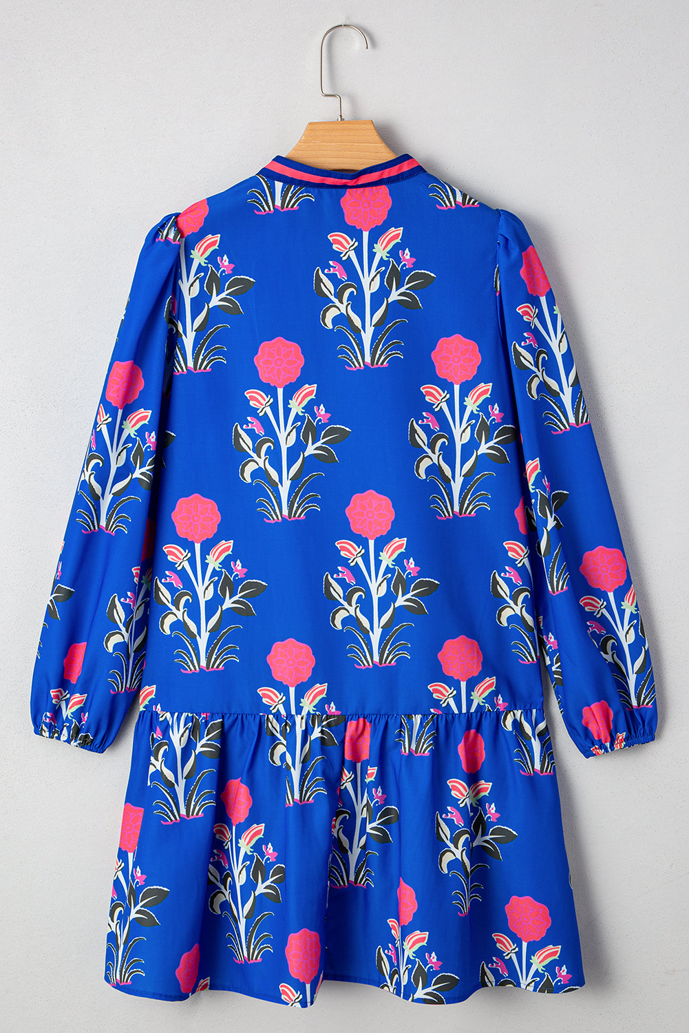 Floral Contrast Stripe Trim Notch Neck Dress