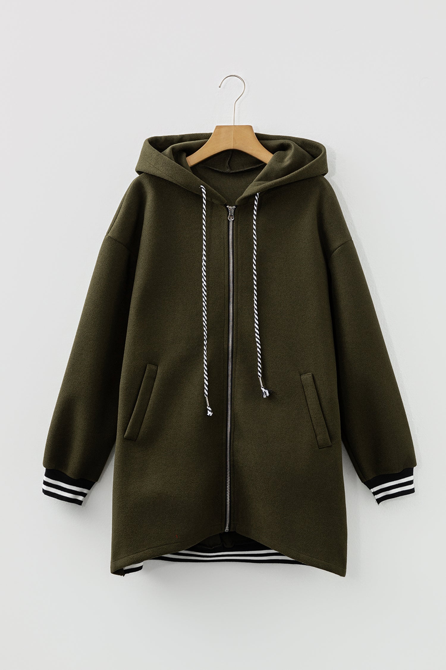 112 Four Leaf Clover Contrast Cuffed Drop Shoulder Zip Hoodie