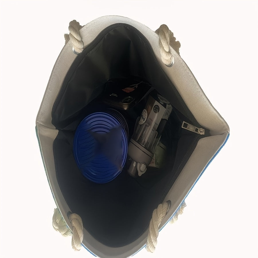 Durable Zipped Stylish Essential Vibrant Coastal Print Beach Tote Bag