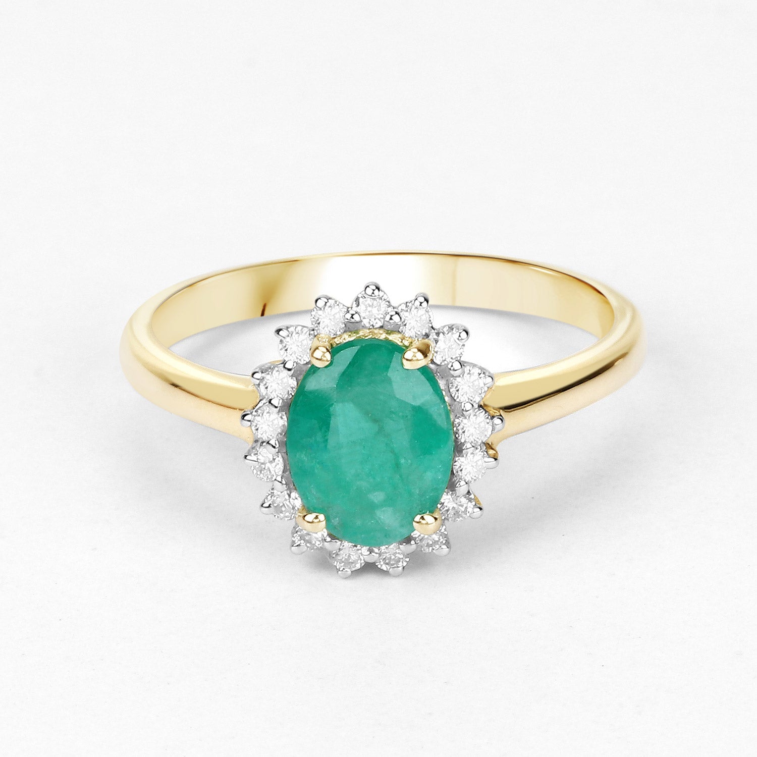1.39 Carat Genuine Zambian Emerald and White Diamond 10K Yellow Gold Ring