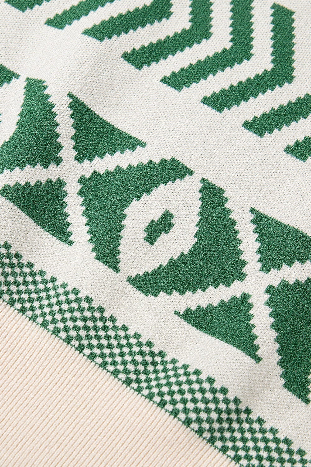 Dark Green Abstract Print Pullover Sweater | Crew Neck