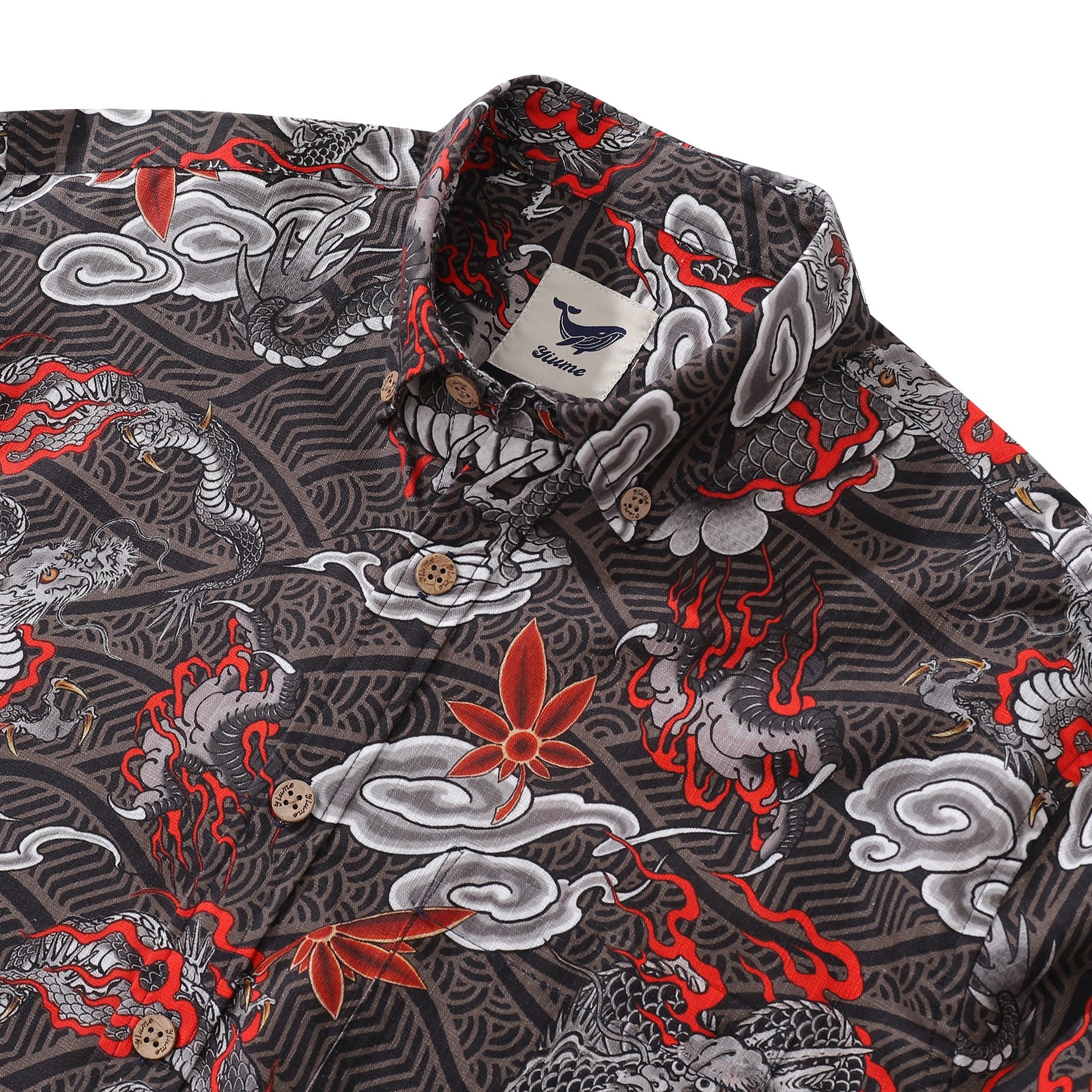 Men's Dragon Flight Print Long Sleeve Cotton Aloha Shirt