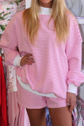 Pink Stripe Oversize Mock Neck Sweatshirt & Shorts Set