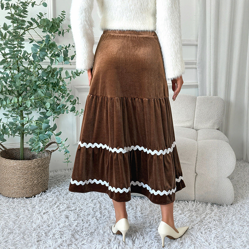Art Retro Velvet Mid-Length A-Line Lace Skirt