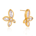 White Flower Zircon Stud Earrings in Polished Stainless Steel