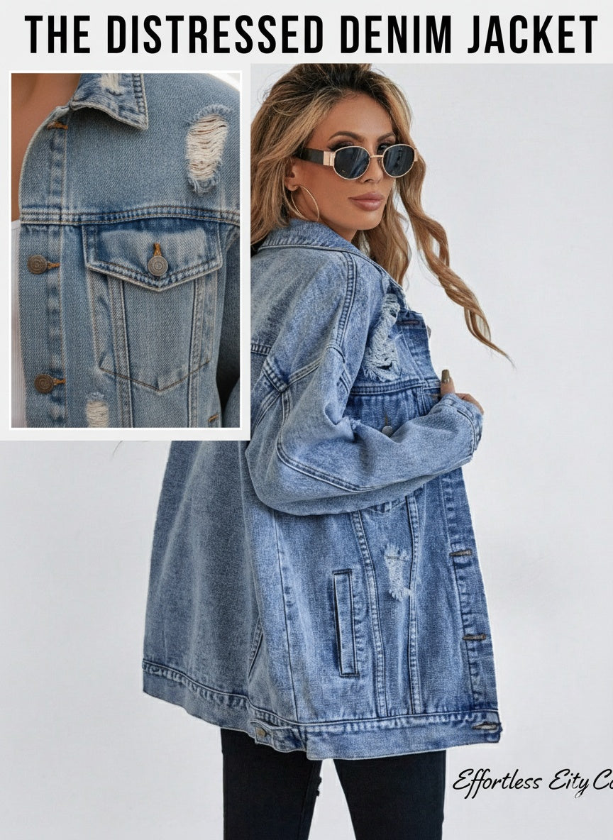 Women's Distressed Boyfriend Denim Jacket
