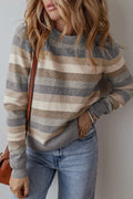 Women's Striped Round Neck Long Sleeve Knit Sweater Multicolor - Image 7