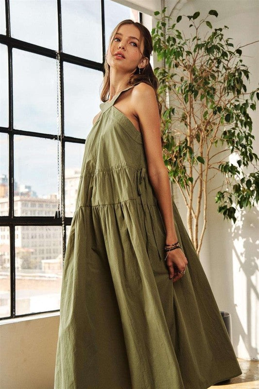 Crisscross Wide Strap Drawstring Midi Dress for Summer