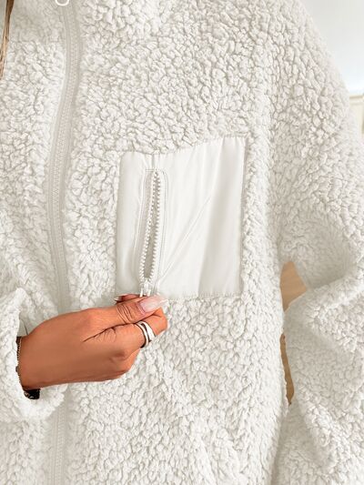 Fuzzy Zip-Up Long Sleeve Jacket Soft Plush Winter Outerwear