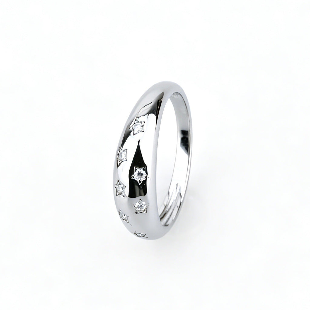 Moissanite Sterling Silver Diamond-encrusted Starry Ring