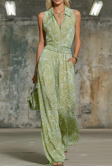 Women's Floral Print Sleeveless Zip-Up Wide Leg Jumpsuit