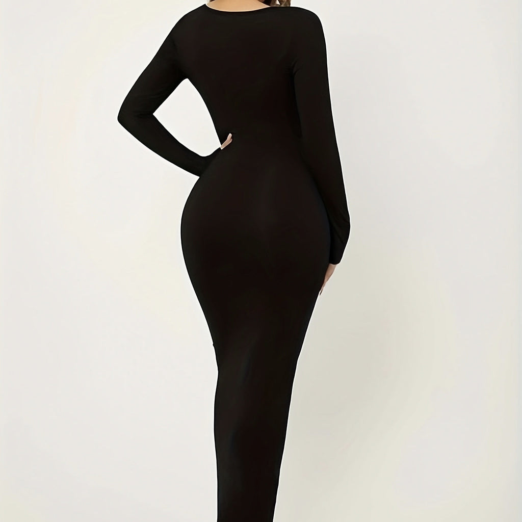 Women’s Long Sleeve Black Bodycon Maxi Dress Sleek Slim Fit