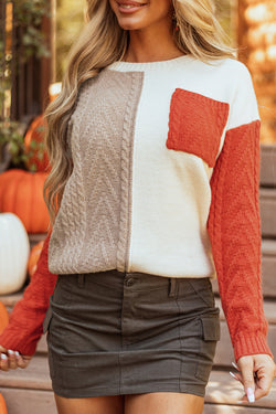 Colorblock Patch Pocket Drop Shoulder Sweater