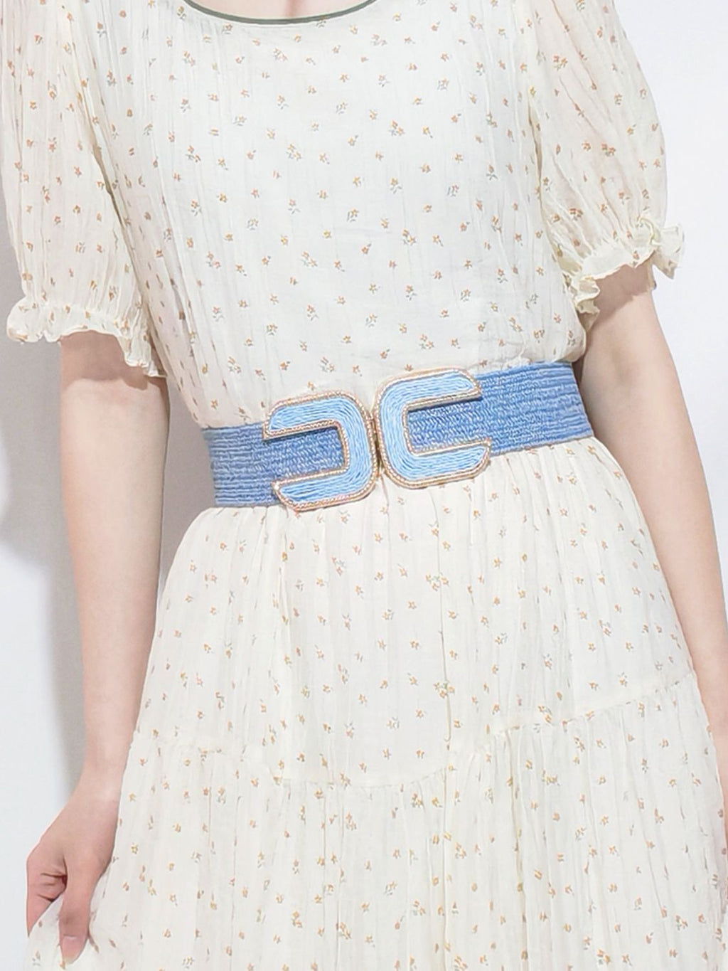 Wide Braid Stretch Belt with Statement Buckle in Sage Green