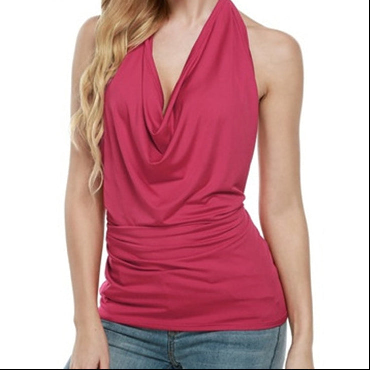 Summer Slim Backless V-neck Solid Tank Top for Women