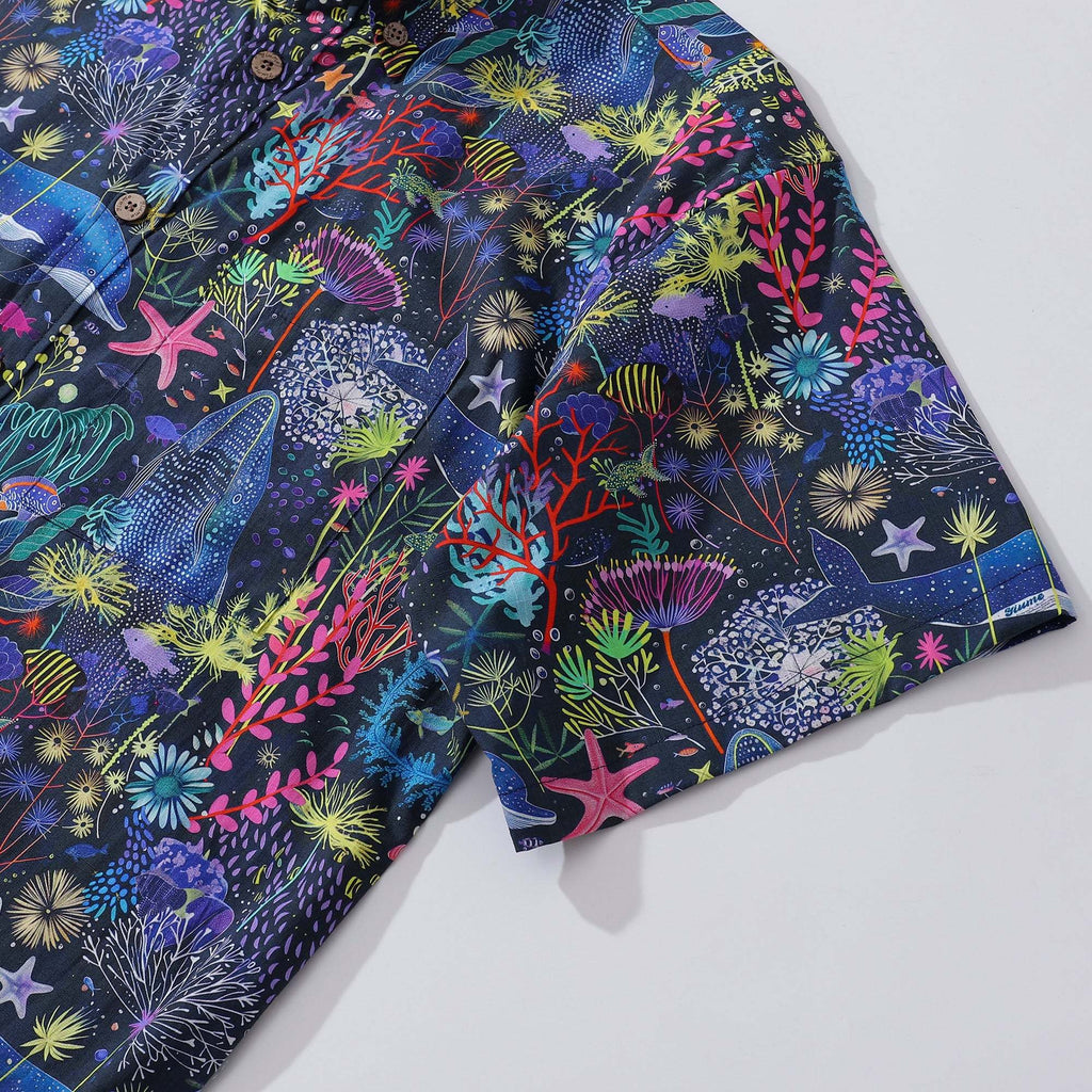 Hawaiian Shirt For Men Underwater Wonder Button-down Short Sleeve 100% Cotton Shirt By Cigar