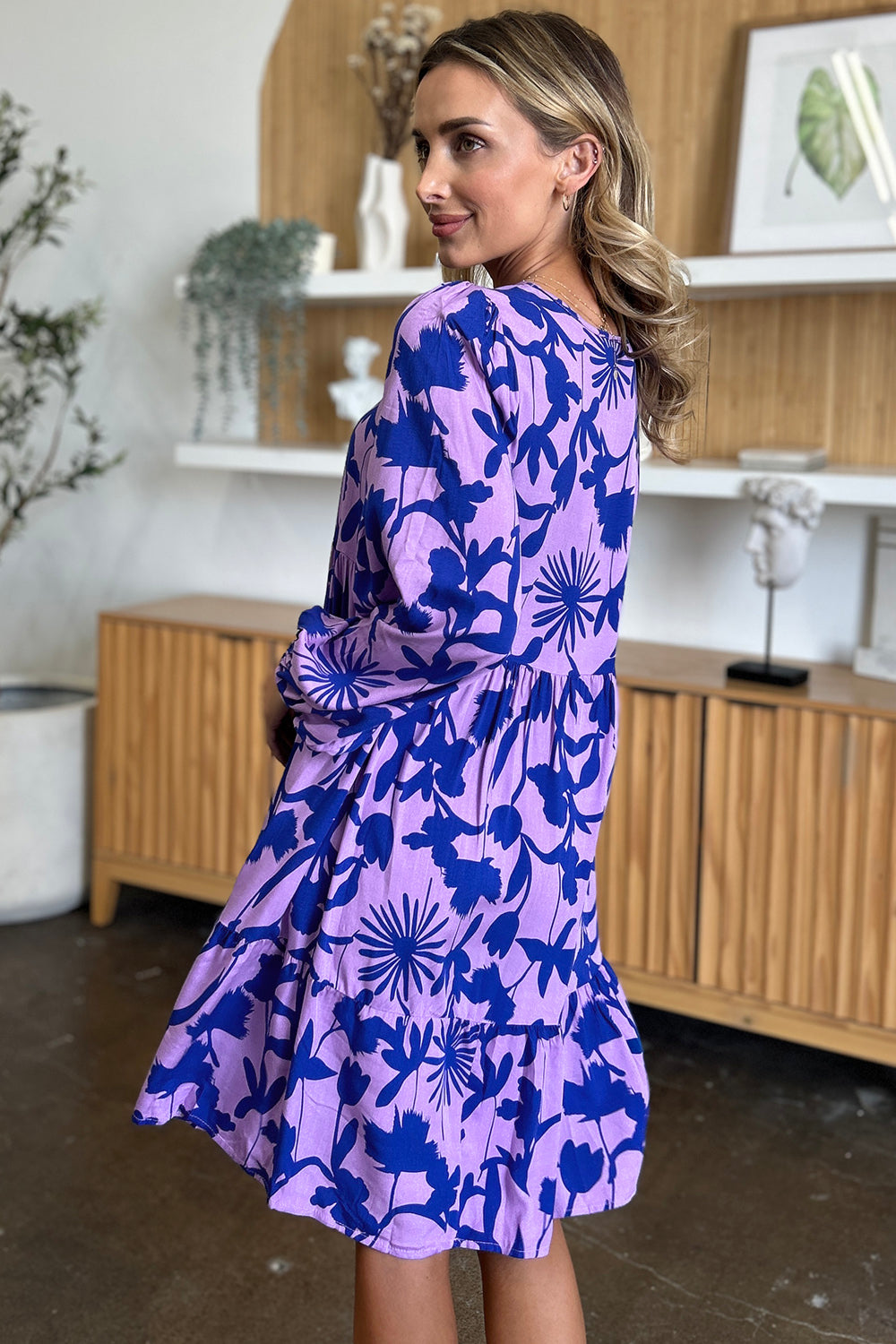 Printed Ruffle Hem Dress with Functional Pockets
