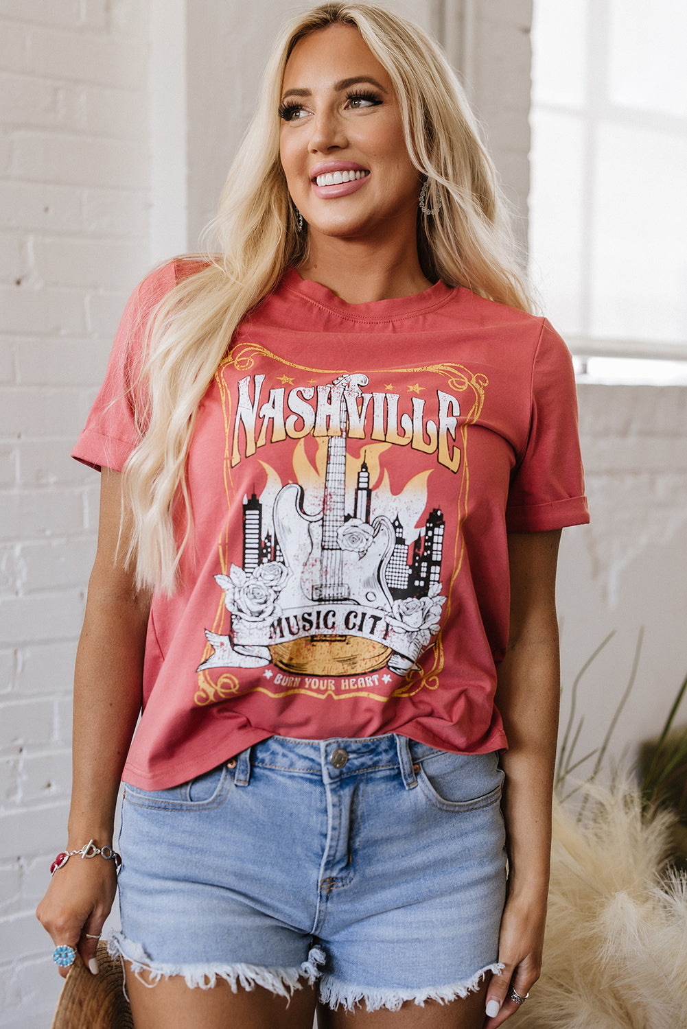 Mineral Red Nashville Music City Graphic Retro Tee