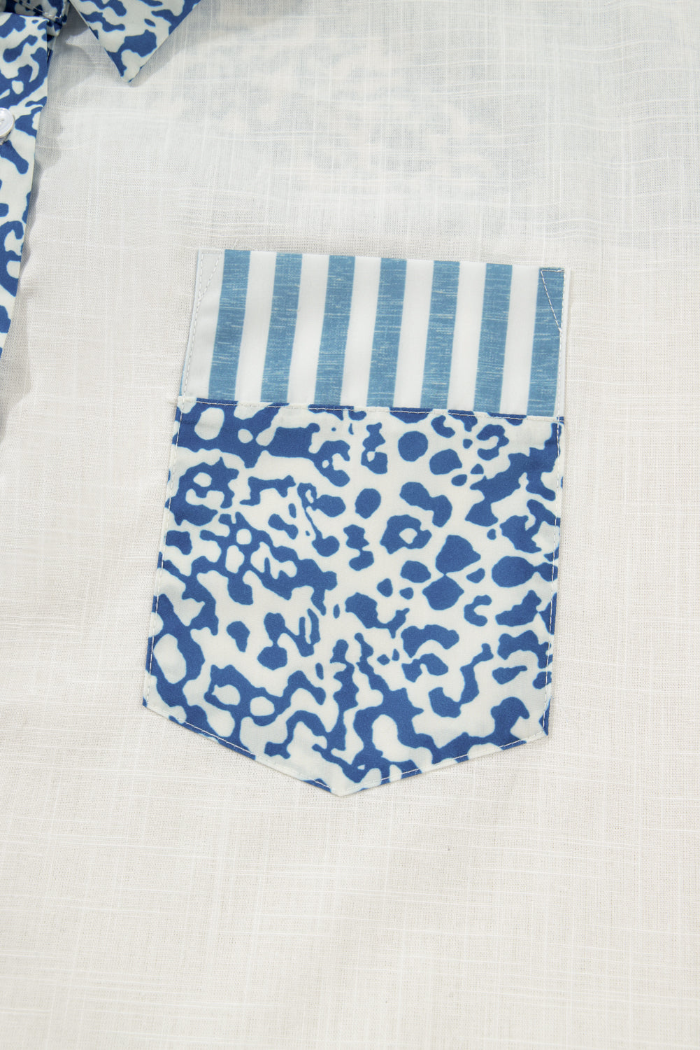 Sky Blue Leopard Striped Patchwork Casual Plus Shirt