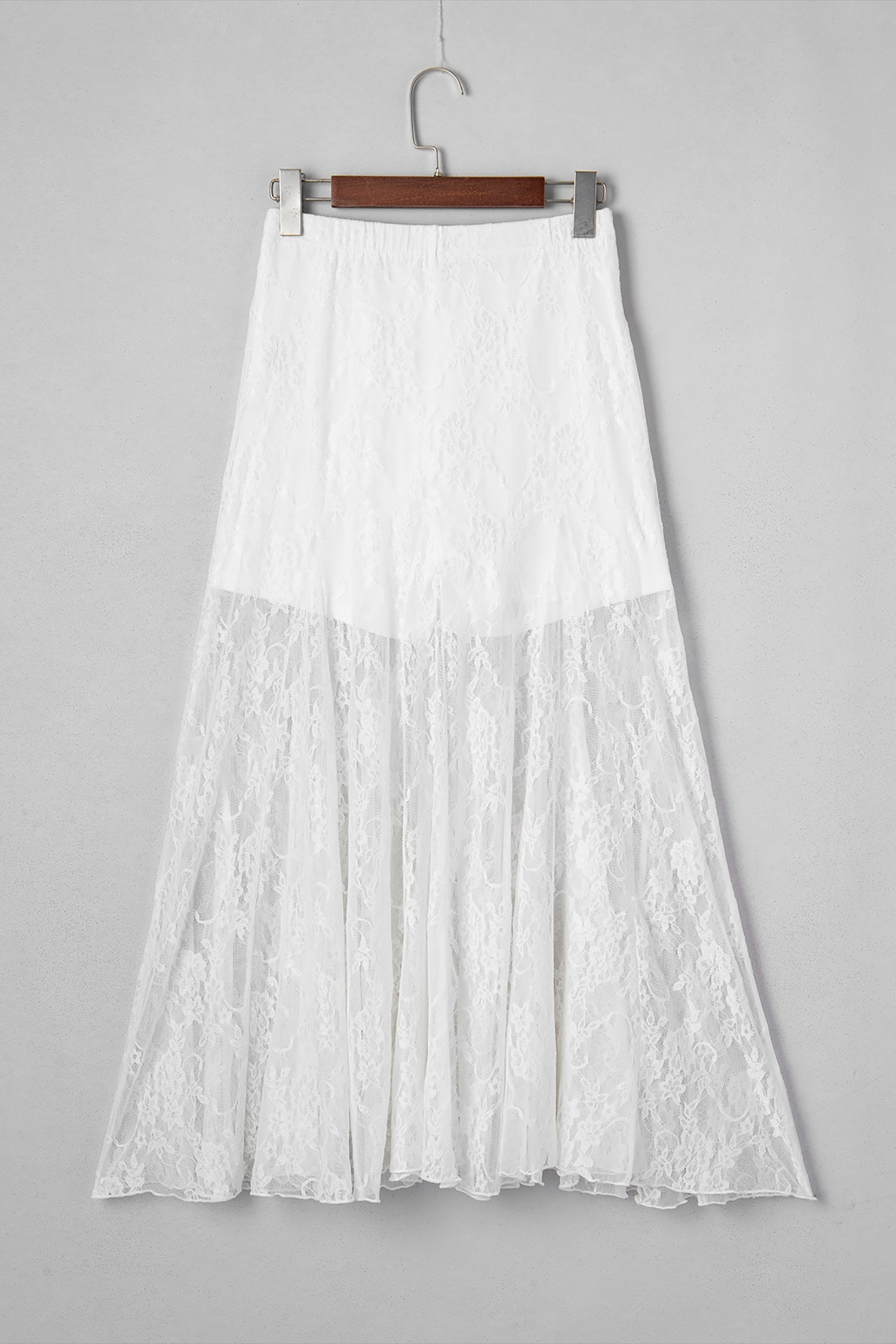 Women's Floral Lace Sheer Flowy Maxi Skirt in White