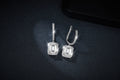 Emerald Cut Moissanite Halo Hoop Earrings in S925 Sterling Silver