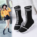 Autumn European Style Chunky Sole Knit Boots for Women