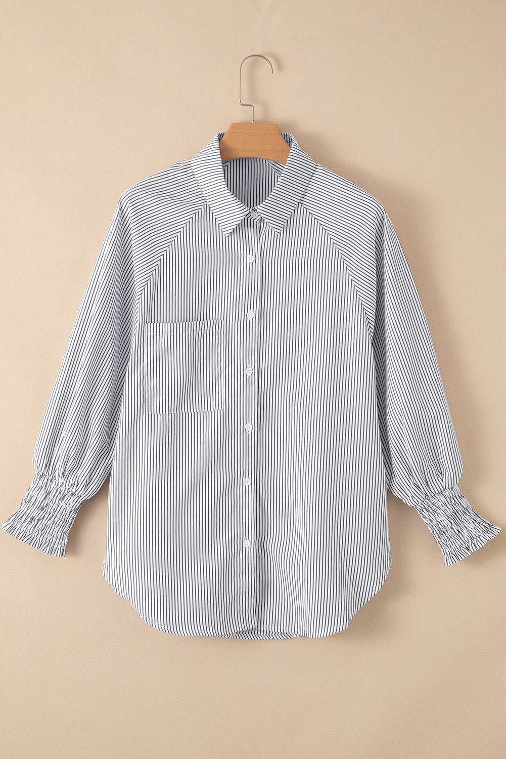 Blue Striped Casual Shirt with Shirred Cuffs | Polyester