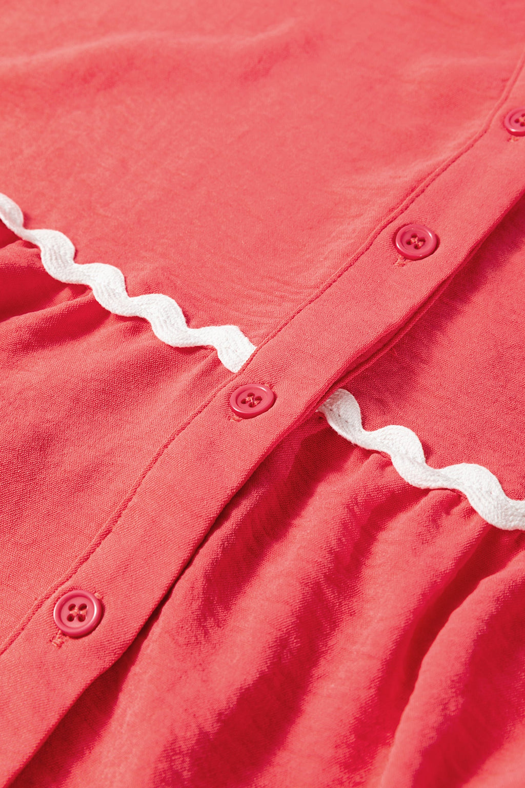 Contrast Ricrac Trim V-Neck Button Down Shirt Long Sleeve