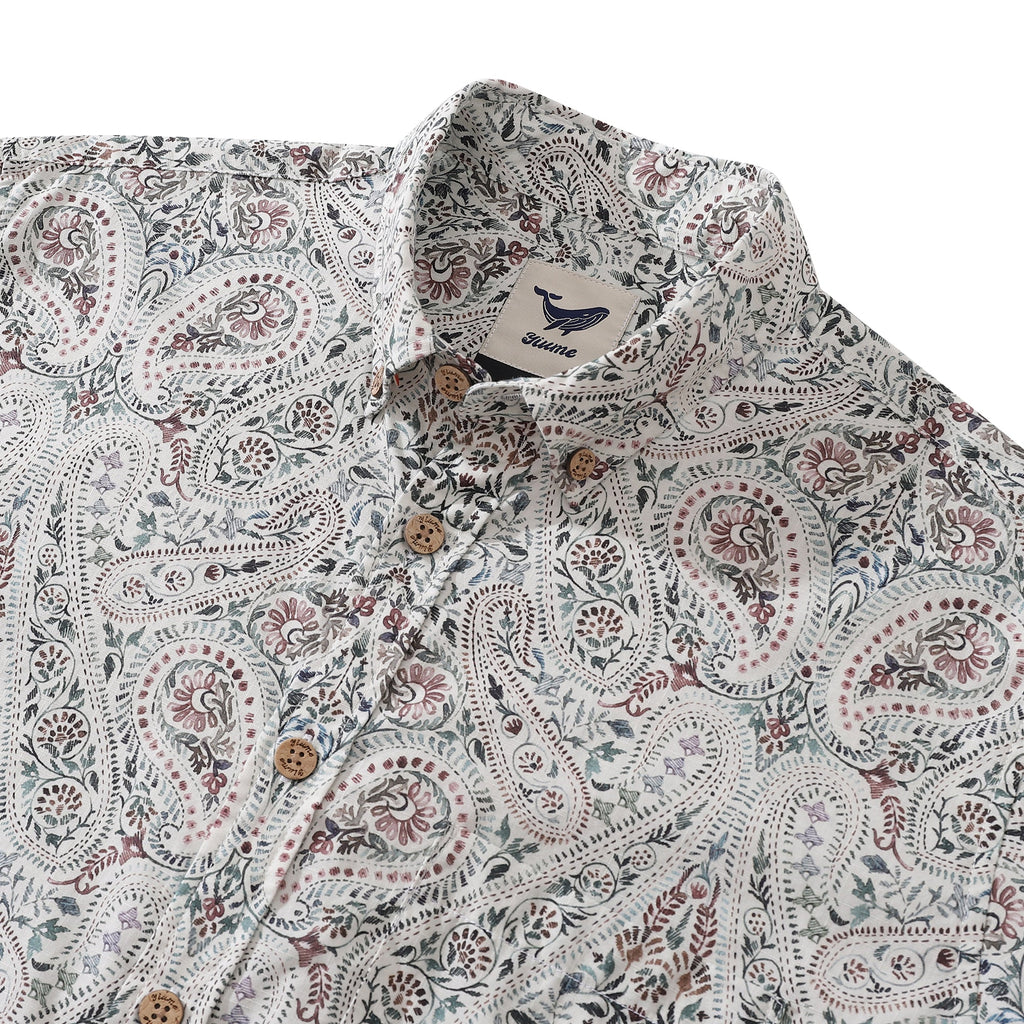 Men's Paisley Print Long Sleeve Cotton Aloha Button-Down Shirt