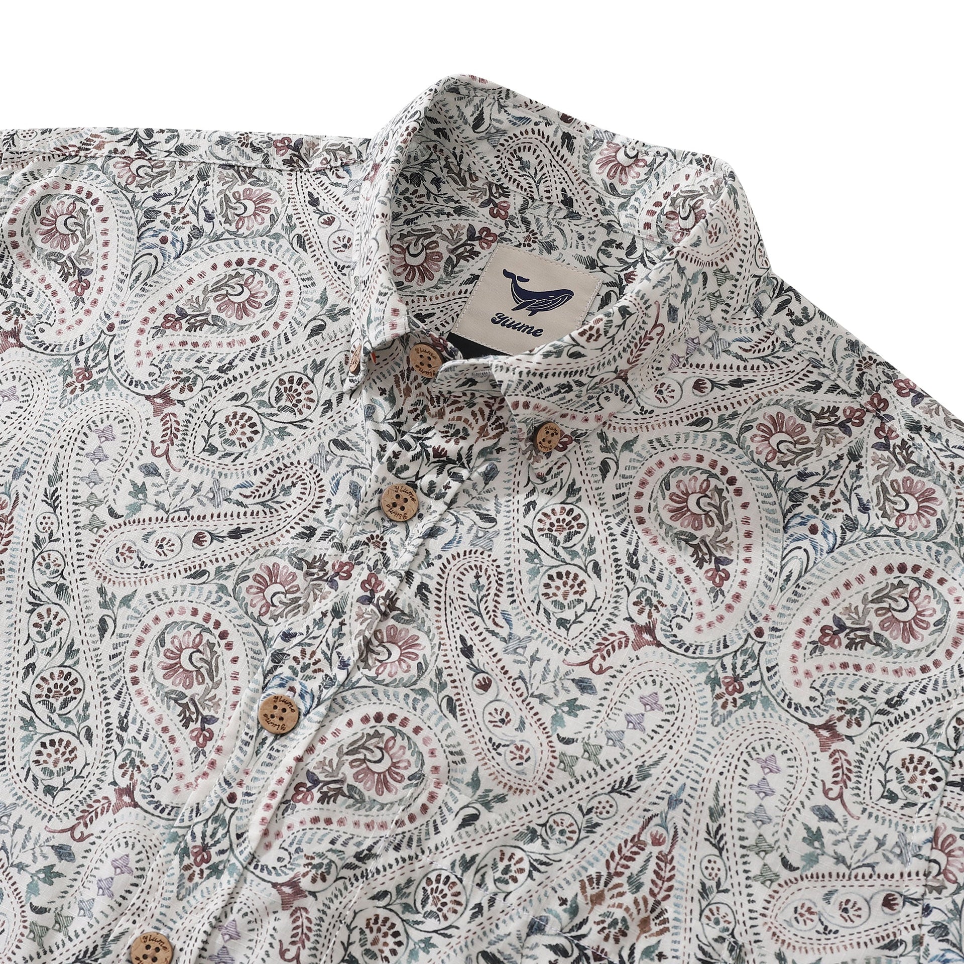 Men's Paisley Print Long Sleeve Cotton Aloha Button-Down Shirt