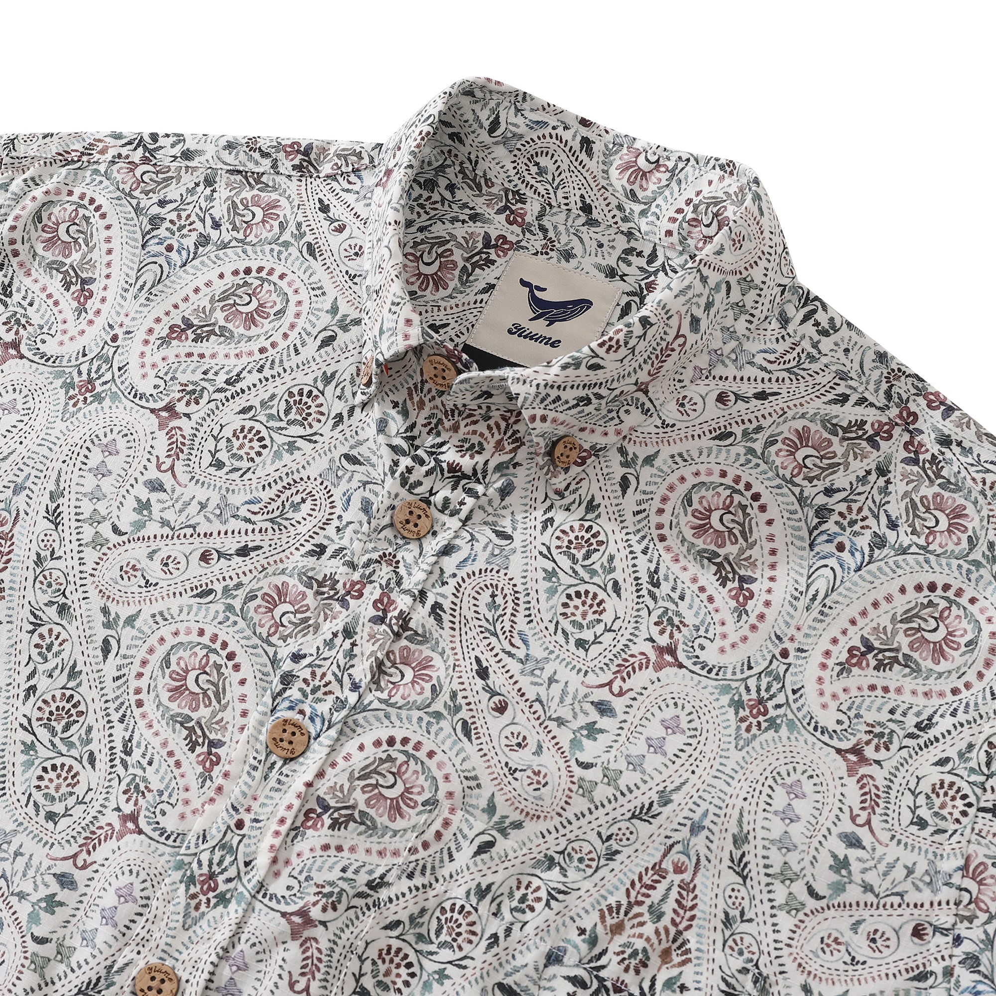 Men's Paisley Print Long Sleeve Cotton Aloha Button-Down Shirt