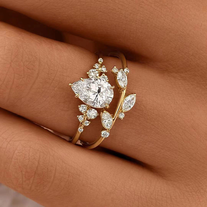 Branch-and-Leaf Fashion Zircon Personalized Ring