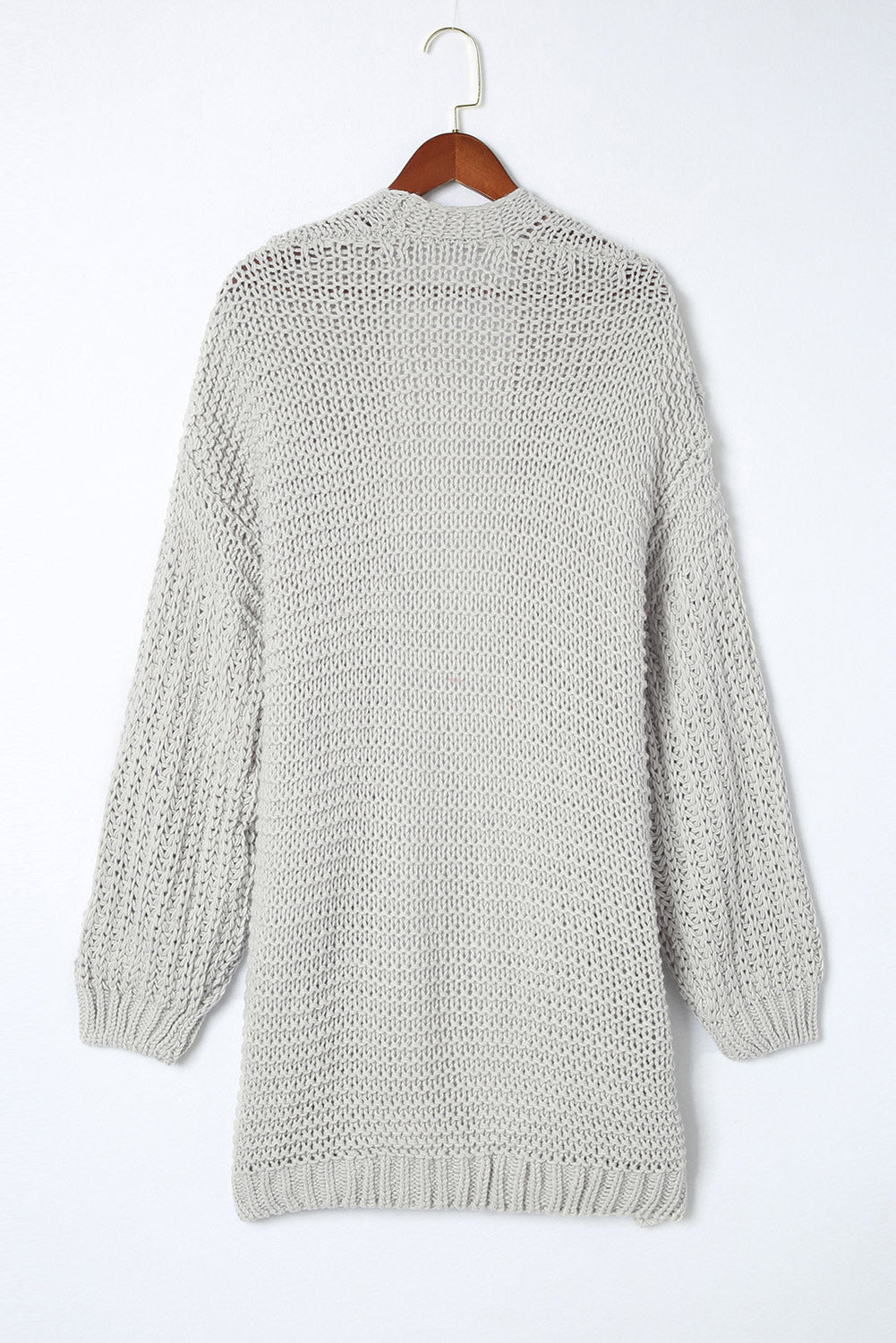 Women's Cream Chunky Knit Open Front Puff Sleeve Cardigan - Image 10