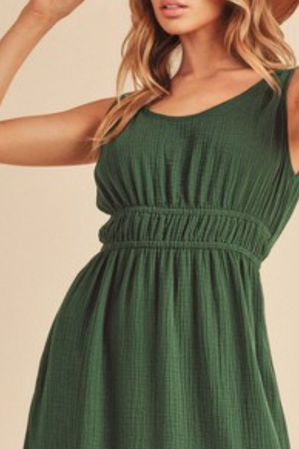 Forest Green Side Slit Round Neck Midi Dress