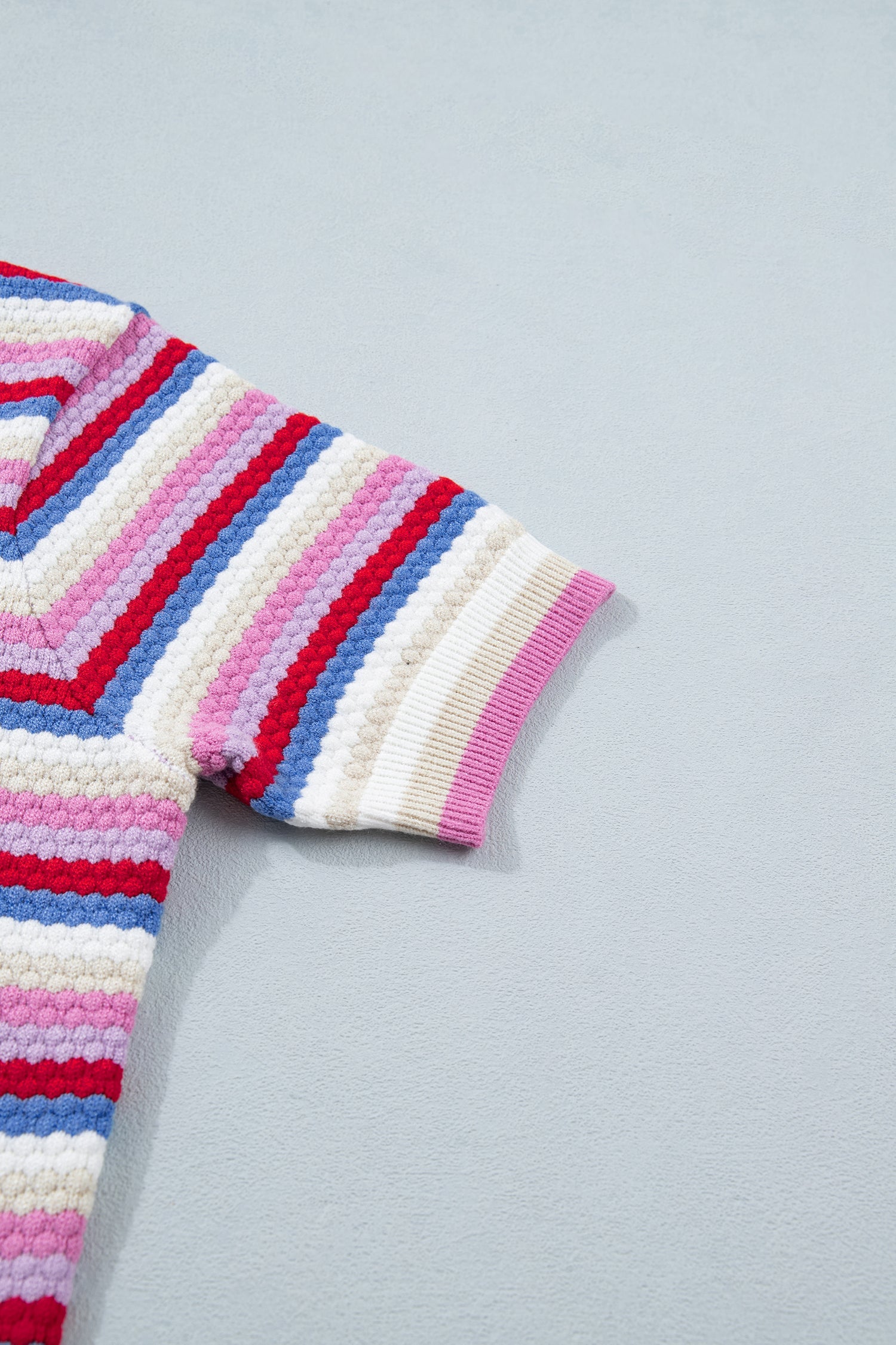 Bianca Striped Knit Short Sleeve Sweater with Crew Neck