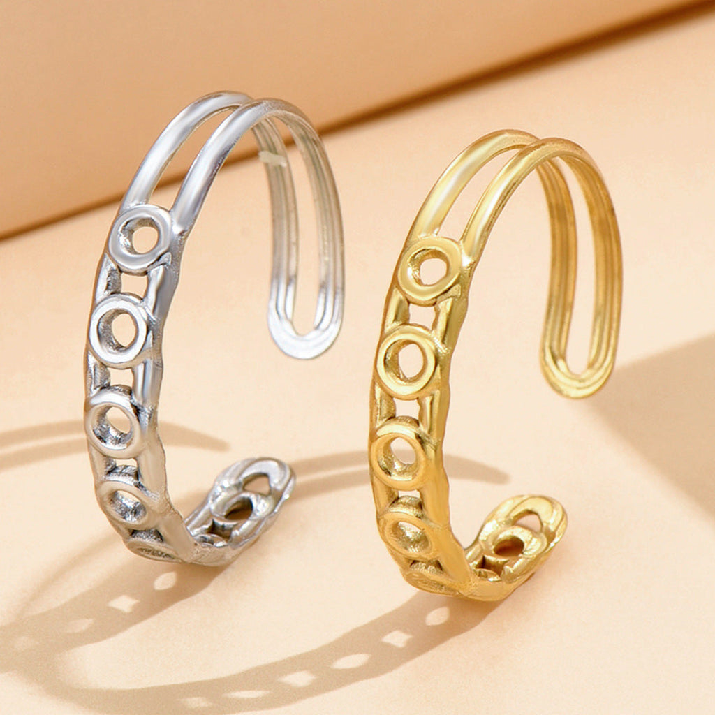 Vintage Hollow Geometric Stainless Steel Ring For Women