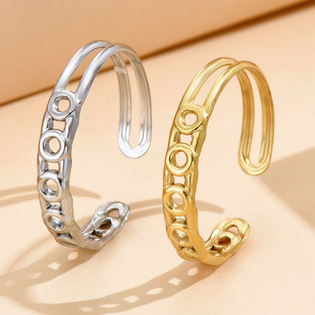 Vintage Hollow Geometric Stainless Steel Ring For Women