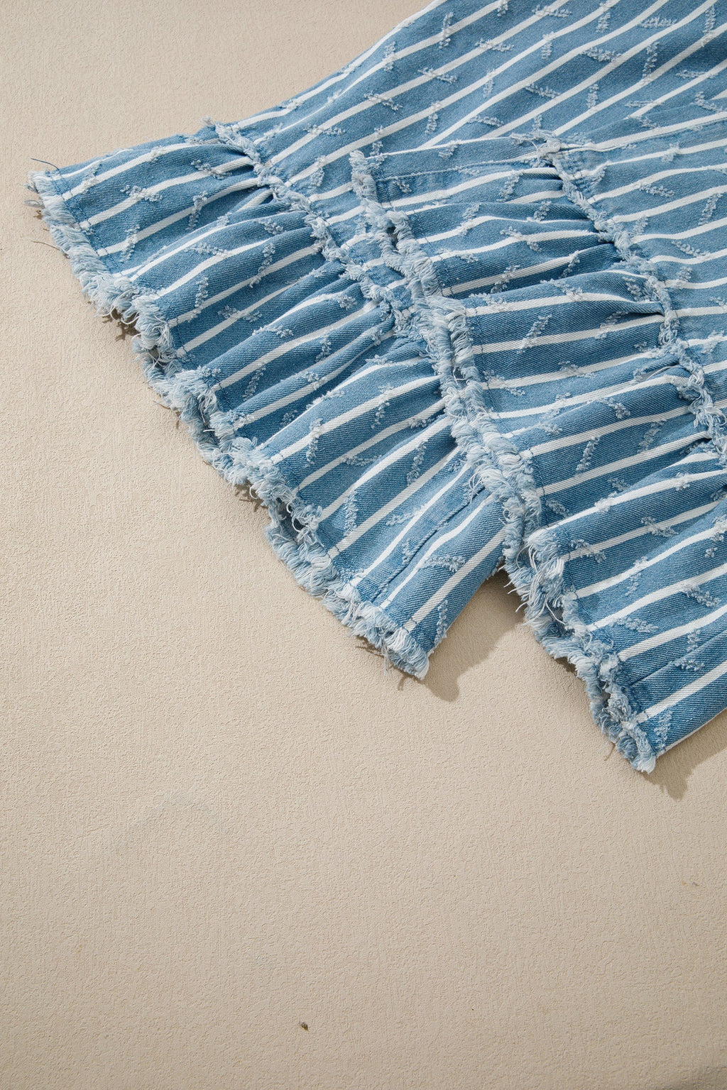 Angel Ruffled Wide Leg Denim Overalls in Blue and White Stripe
