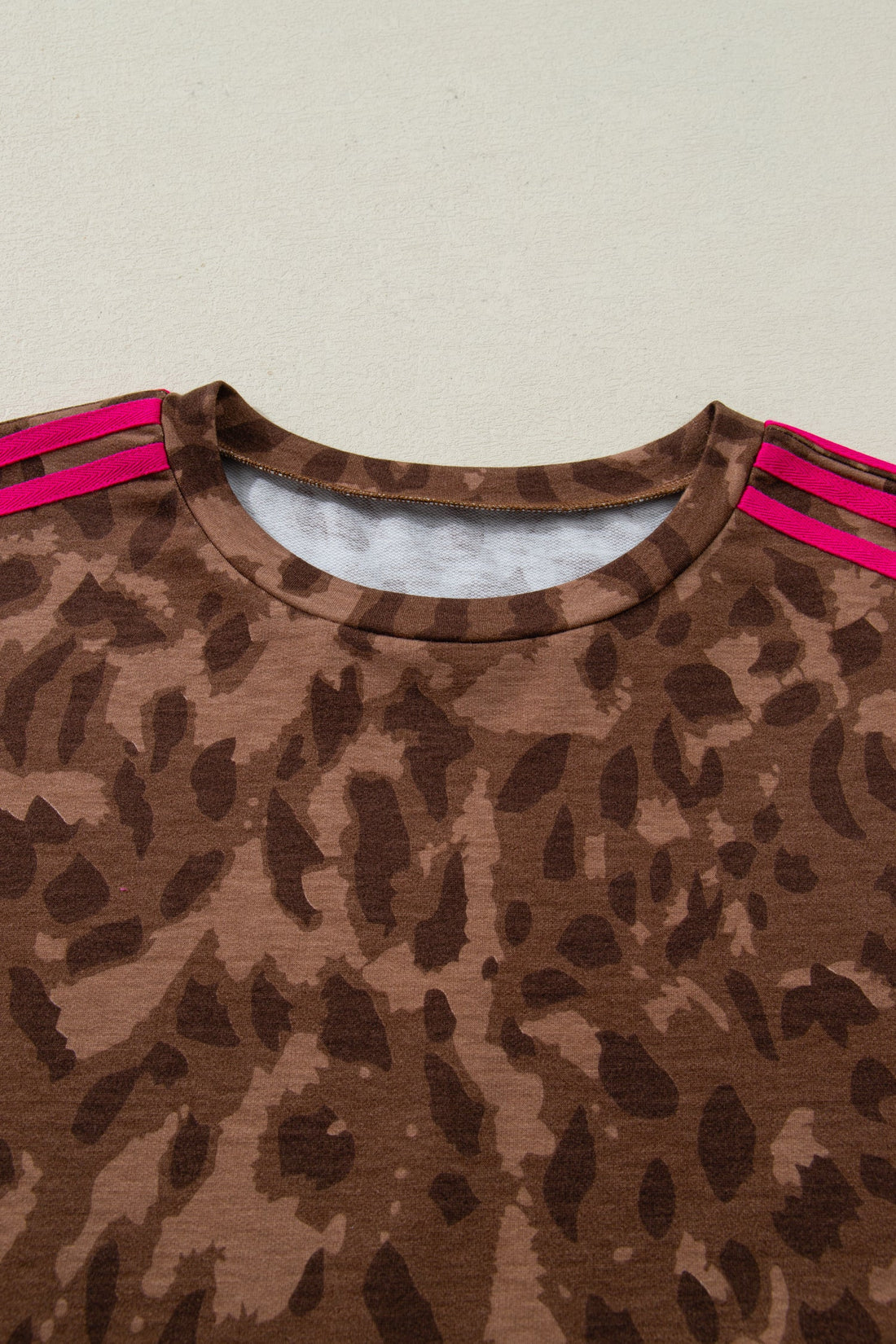 Leopard Contrast Stripe Tee & Shorts Set