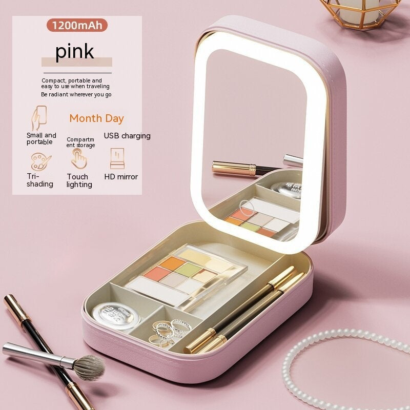 Portable LED Makeup Storage Box with Lighted Mirror - Travel Case