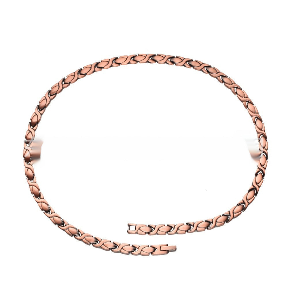 Red Copper Necklace With Pineapple-pattern Magnetized Copper