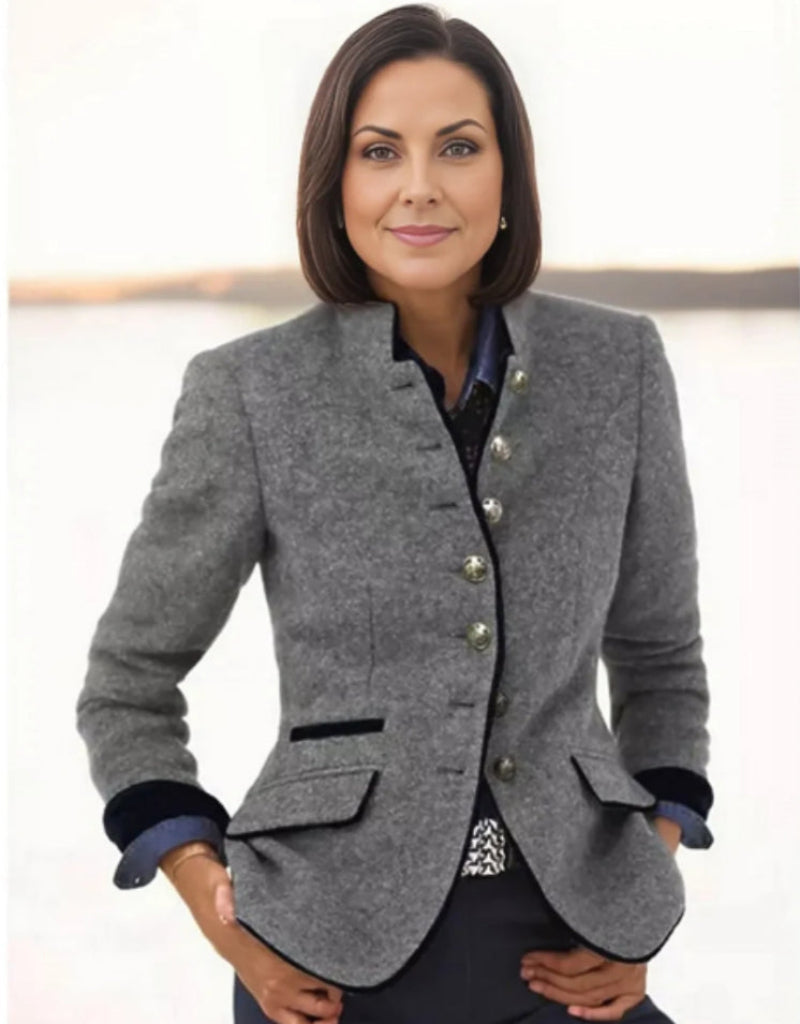Women’s Color-Block Woolen Blazer Jacket with Multi-Button Front - Image 9