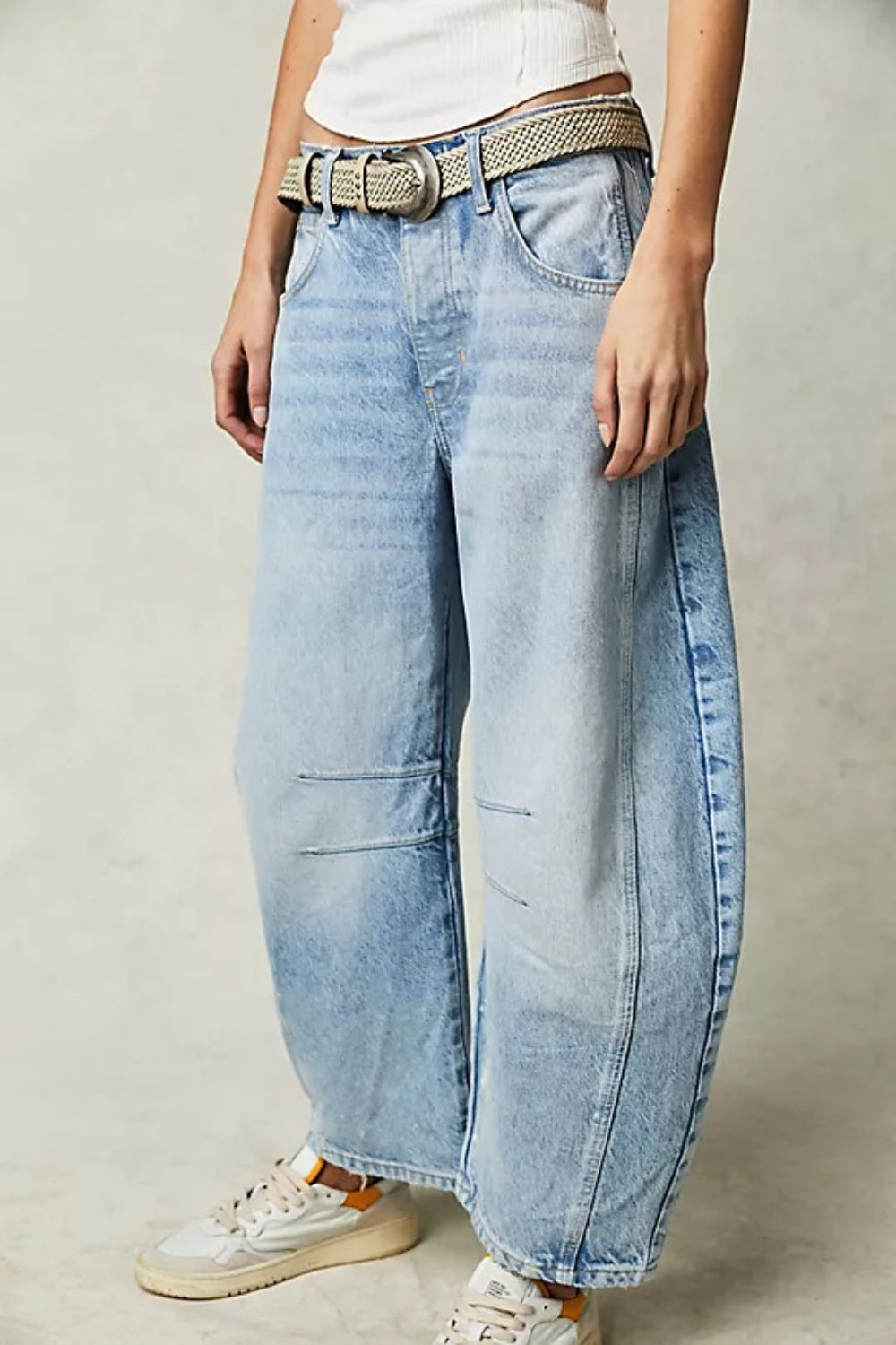Blue Wide Leg Barrel Jeans with Functional Pockets - Image 11