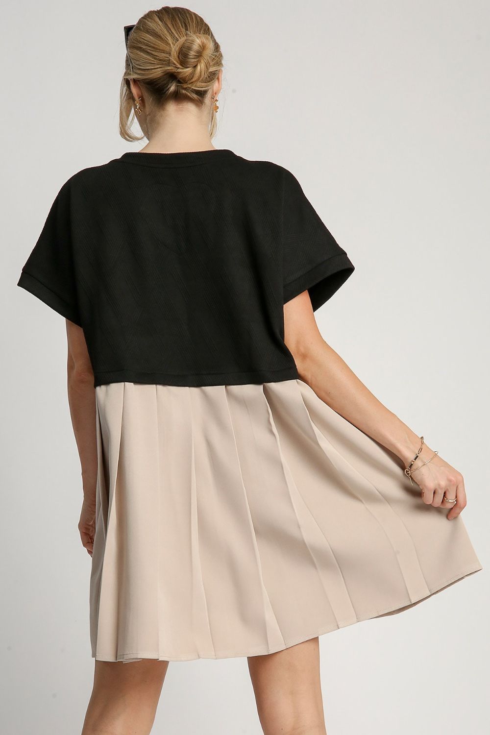 Ruched Round Neck Dress with Side Pockets