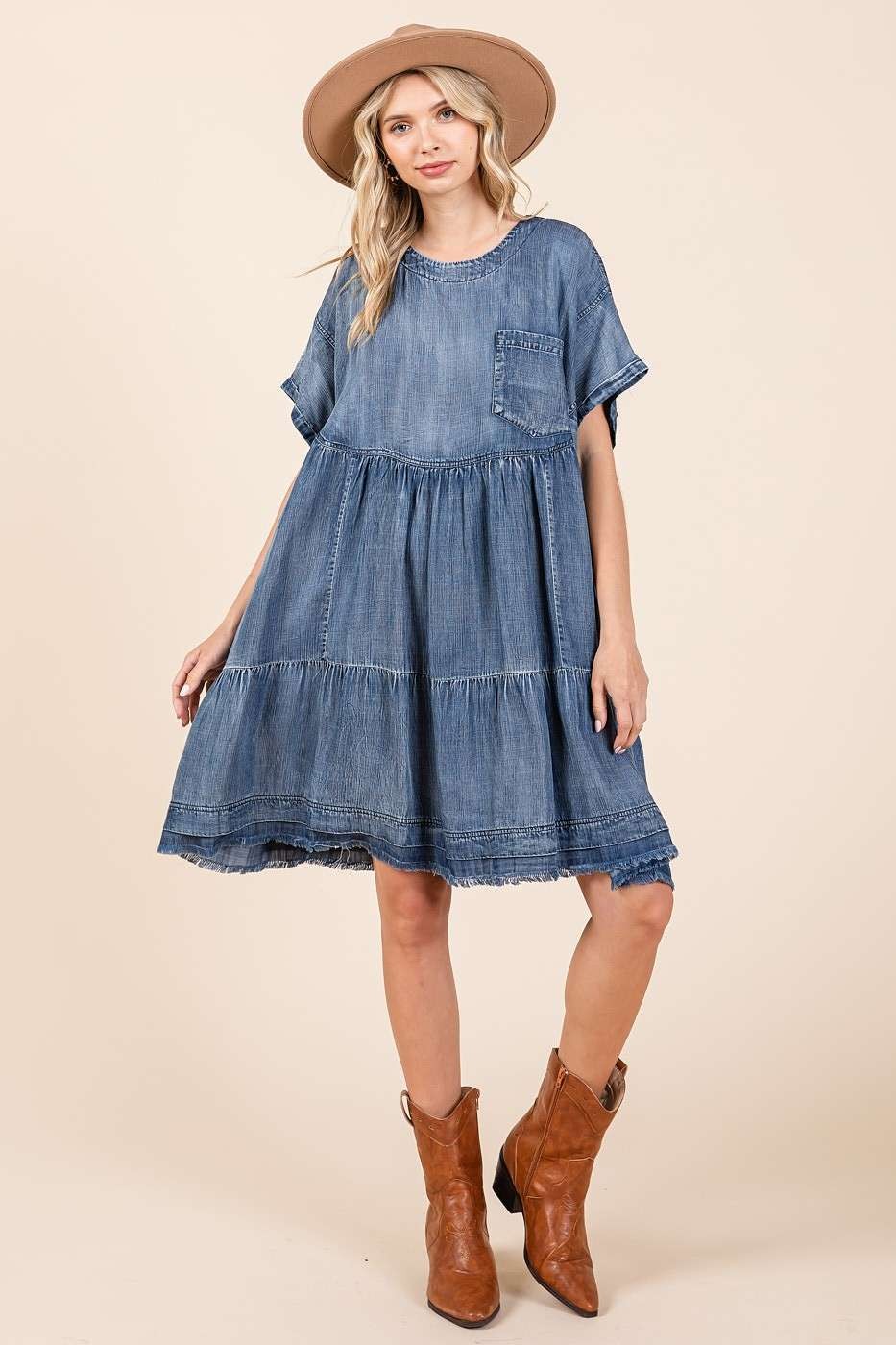 Oversized Denim Mini Dress: Relaxed Bohemian Shift Dress in Blue