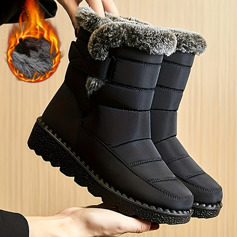 Women's Navy Quilted Platform Snow Boots with Warm Plush Lining - Image 28