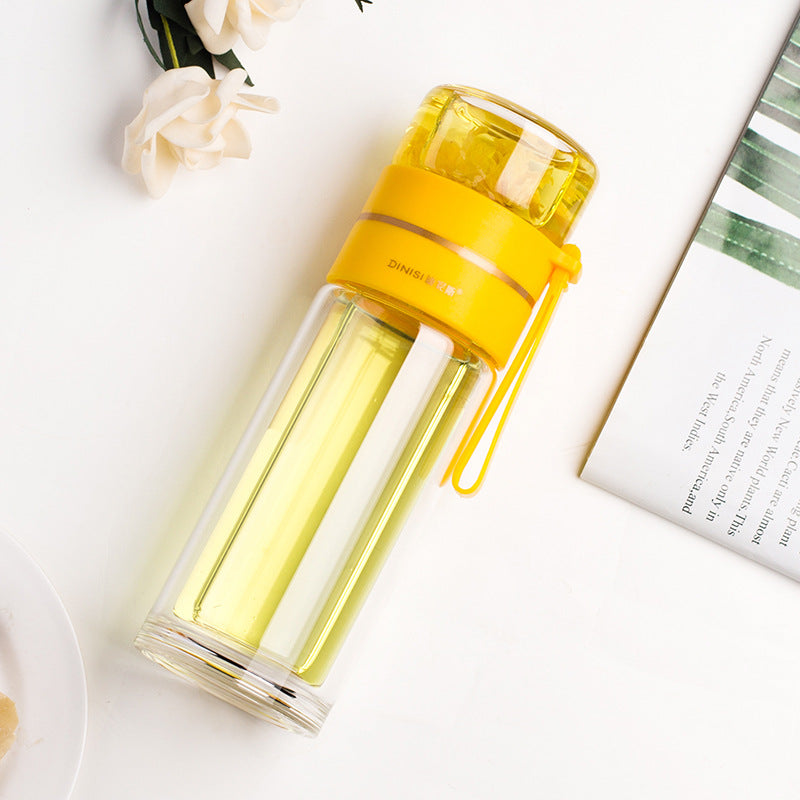 Double Wall Glass Tea Infuser Bottle with Leakproof Filter