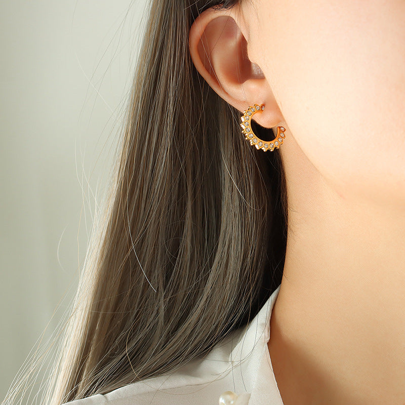 French-style Polka Dot Sunflower Earrings For Women