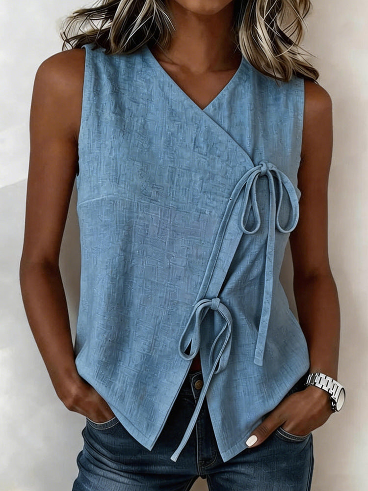 Bow-Tie V-Neck Tank Top in 5 Colors for Summer Comfort - Image 5