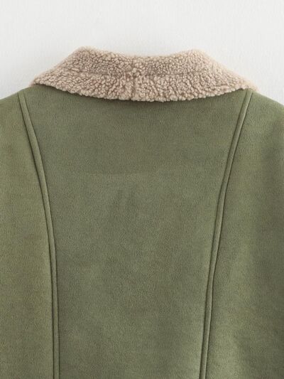 Women’s Fuzzy Collared Long Sleeve Jacket with Button Closure